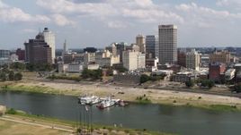 5.7K aerial stock footage approach city's skyline across the Wolf River Harbor, Downtown Memphis, Tennessee Aerial Stock Footage | DX0002_183_016