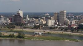 5.7K aerial stock footage of downtown buildings between office towers, Downtown Memphis, Tennessee Aerial Stock Footage | DX0002_183_026