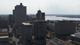 5.7K aerial stock footage of approaching a county building and police station in Downtown Memphis, Tennessee Aerial Stock Footage | DX0002_184_014