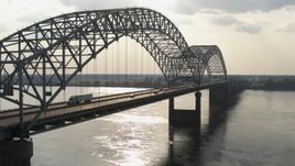 5.7K aerial stock footage of traffic on the bridge near Memphis, Tennessee Aerial Stock Footage | DX0002_185_012