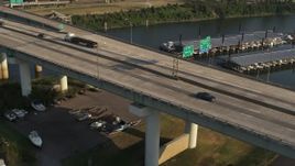 5.7K aerial stock footage of cars and trucks on the Tennessee side of the bridge in Memphis Aerial Stock Footage | DX0002_185_015