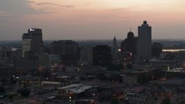 5.7K aerial stock footage of the city's downtown skyline at twilight, Downtown Memphis, Tennessee Aerial Stock Footage | DX0002_187_002
