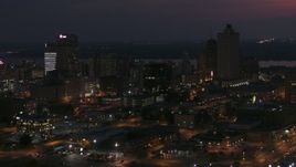 5.7K aerial stock footage of downtown's dark skyline at night, Downtown Memphis, Tennessee Aerial Stock Footage | DX0002_187_025