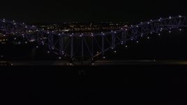 5.7K aerial stock footage of an orbit of the bridge with purple lights at night, Memphis, Tennessee Aerial Stock Footage | DX0002_187_031