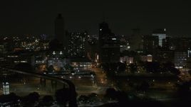 5.7K aerial stock footage orbit apartment and office high-rises at night, Downtown Memphis, Tennessee Aerial Stock Footage | DX0002_187_056