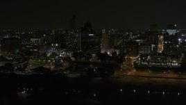 5.7K aerial stock footage of orbiting apartment and office high-rises at night, Downtown Memphis, Tennessee Aerial Stock Footage | DX0002_187_057