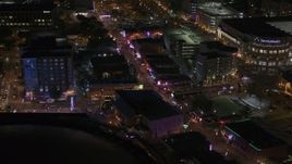 5.7K aerial stock footage of busy Beale Street at nighttime, Downtown Memphis, Tennessee Aerial Stock Footage | DX0002_188_016