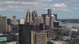 5.7K aerial stock footage of the city's towering skyscrapers, Downtown Detroit, Michigan Aerial Stock Footage | DX0002_189_039