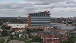 5.7K aerial stock footage of orbiting the MotorCity Casino Hotel in Detroit, Michigan Aerial Stock Footage | DX0002_190_002