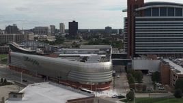 5.7K aerial stock footage closely orbiting the MotorCity Casino Hotel near Downtown Detroit, Michigan Aerial Stock Footage | DX0002_190_025