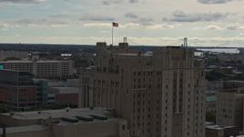 5.7K aerial stock footage orbit the top of the Detroit Masonic Temple building, Detroit, Michigan Aerial Stock Footage | DX0002_190_043