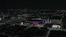 5.7K aerial stock footage of orbiting Little Caesars Arena at night, Detroit, Michigan Aerial Stock Footage | DX0002_193_039