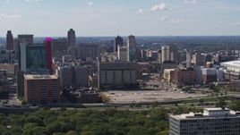5.7K aerial stock footage flyby jail and courthouse, reveal hotel and casino Downtown Detroit, Michigan Aerial Stock Footage | DX0002_194_032