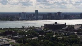 5.7K aerial stock footage of the skyline of Windsor, Ontario, Canada seen from Detroit side of the river Aerial Stock Footage | DX0002_194_039