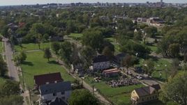 5.7K aerial stock footage of the Heidelberg Project outdoor art display in Detroit, Michigan Aerial Stock Footage | DX0002_195_008