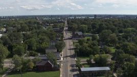 5.7K aerial stock footage of orbiting a church on Mt Elliott Street in an urban neighborhood, Detroit, Michigan Aerial Stock Footage | DX0002_195_012