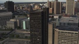 5.7K aerial stock footage of orbiting around the Executive Plaza Building in Downtown Detroit, Michigan Aerial Stock Footage | DX0002_196_050
