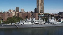 5.7K aerial stock footage of orbiting the USS Little Rock in Downtown Buffalo, New York Aerial Stock Footage | DX0002_200_017