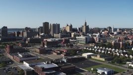 5.7K aerial stock footage descend and approach office towers in Downtown Buffalo, New York Aerial Stock Footage | DX0002_202_016