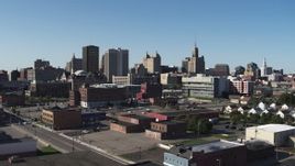 5.7K aerial stock footage approach office towers near the community college in Downtown Buffalo, New York Aerial Stock Footage | DX0002_202_017