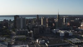 5.7K aerial stock footage of orbit and approach office towers in Downtown Buffalo, New York Aerial Stock Footage | DX0002_203_003