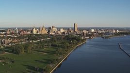 5.7K aerial stock footage a wide view of the city's skyline in Downtown Buffalo, New York Aerial Stock Footage | DX0002_203_019