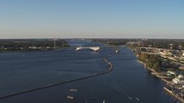 5.7K aerial stock footage a wide view of the Peace Bridge in Buffalo, New York Aerial Stock Footage | DX0002_203_020