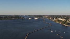 5.7K aerial stock footage of the Peace Bridge in Buffalo, New York Aerial Stock Footage | DX0002_203_021