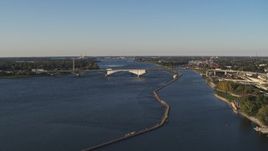 5.7K aerial stock footage approach and flyby the Peace Bridge in Buffalo, New York Aerial Stock Footage | DX0002_203_022