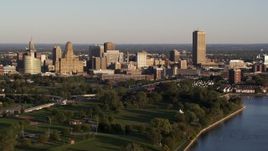 5.7K aerial stock footage of the city's skyline at sunset, Downtown Buffalo, New York Aerial Stock Footage | DX0002_203_031