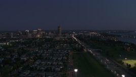5.7K aerial stock footage flyby I-190 leading to skyline at twilight, Downtown Buffalo, New York Aerial Stock Footage | DX0002_204_050