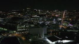 5.7K aerial stock footage of the city skyline at night, Downtown Buffalo, New York Aerial Stock Footage | DX0002_205_002