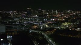 5.7K aerial stock footage of flying by the city skyline at night, Downtown Buffalo, New York Aerial Stock Footage | DX0002_205_003