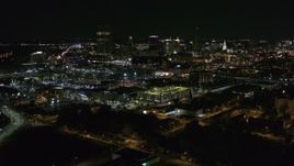 5.7K aerial stock footage of the city skyline at night during descent, Downtown Buffalo, New York Aerial Stock Footage | DX0002_205_004