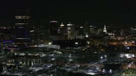 5.7K aerial stock footage of skyscraper and office towers at night, Downtown Buffalo, New York Aerial Stock Footage | DX0002_205_026