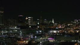 5.7K aerial stock footage of a view of office towers at night, Downtown Buffalo, New York Aerial Stock Footage | DX0002_205_030