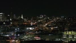 5.7K aerial stock footage of distant Buffalo General Medical Center at night, Downtown Buffalo, New York Aerial Stock Footage | DX0002_205_038
