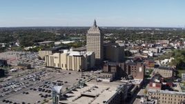 5.7K aerial stock footage ascend away from Kodak Tower and Monroe Community College, Rochester, New York Aerial Stock Footage | DX0002_206_021