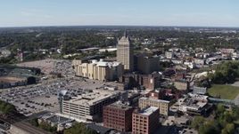 5.7K aerial stock footage flying toward Kodak Tower and Monroe Community College, Rochester, New York Aerial Stock Footage | DX0002_206_022