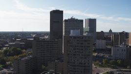 5.7K aerial stock footage stationary view of Xerox Tower and Five Star Bank Plaza in Downtown Rochester, New York Aerial Stock Footage | DX0002_208_003