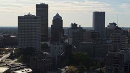 5.7K aerial stock footage of skyscrapers and office towers in Downtown Rochester, New York Aerial Stock Footage | DX0002_208_030