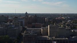 5.7K aerial stock footage wide orbit of Temple Building in Downtown Rochester, New York Aerial Stock Footage | DX0002_208_038