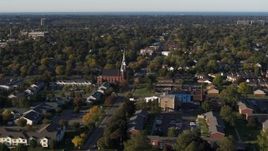 5.7K aerial stock footage wide orbit of brick church in Rochester, New York Aerial Stock Footage | DX0002_209_017