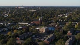 5.7K aerial stock footage slow orbit of brick church in Rochester, New York Aerial Stock Footage | DX0002_209_018