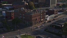 5.7K aerial stock footage of a brick office building in Downtown Rochester, New York Aerial Stock Footage | DX0002_209_021