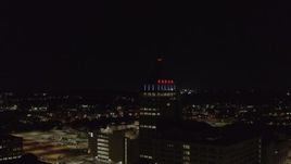 5.7K aerial stock footage of orbiting Kodak Tower at night, Rochester, New York Aerial Stock Footage | DX0002_210_053