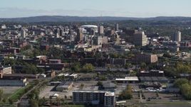 5.7K aerial stock footage of flying past the city's downtown area, Downtown Syracuse, New York Aerial Stock Footage | DX0002_212_006