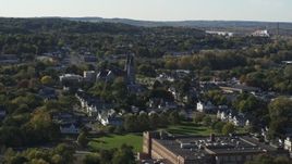 5.7K aerial stock footage of church steeples and homes in Syracuse, New York Aerial Stock Footage | DX0002_213_002