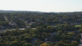 5.7K aerial stock footage of a Catholic church and a neighborhood in Syracuse, New York Aerial Stock Footage | DX0002_213_008