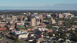 5.7K aerial stock footage of slowly flying by office buildings in Downtown Syracuse, New York Aerial Stock Footage | DX0002_213_009